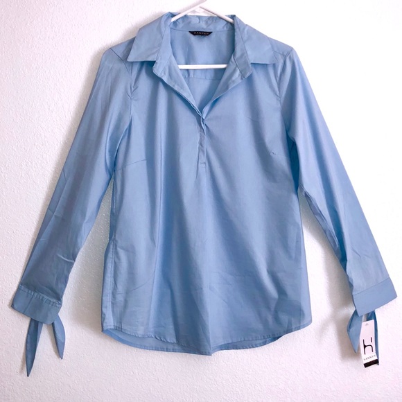 Hannah Tops - Hannah | Ice Blue Blouse with Tie-Sleeves